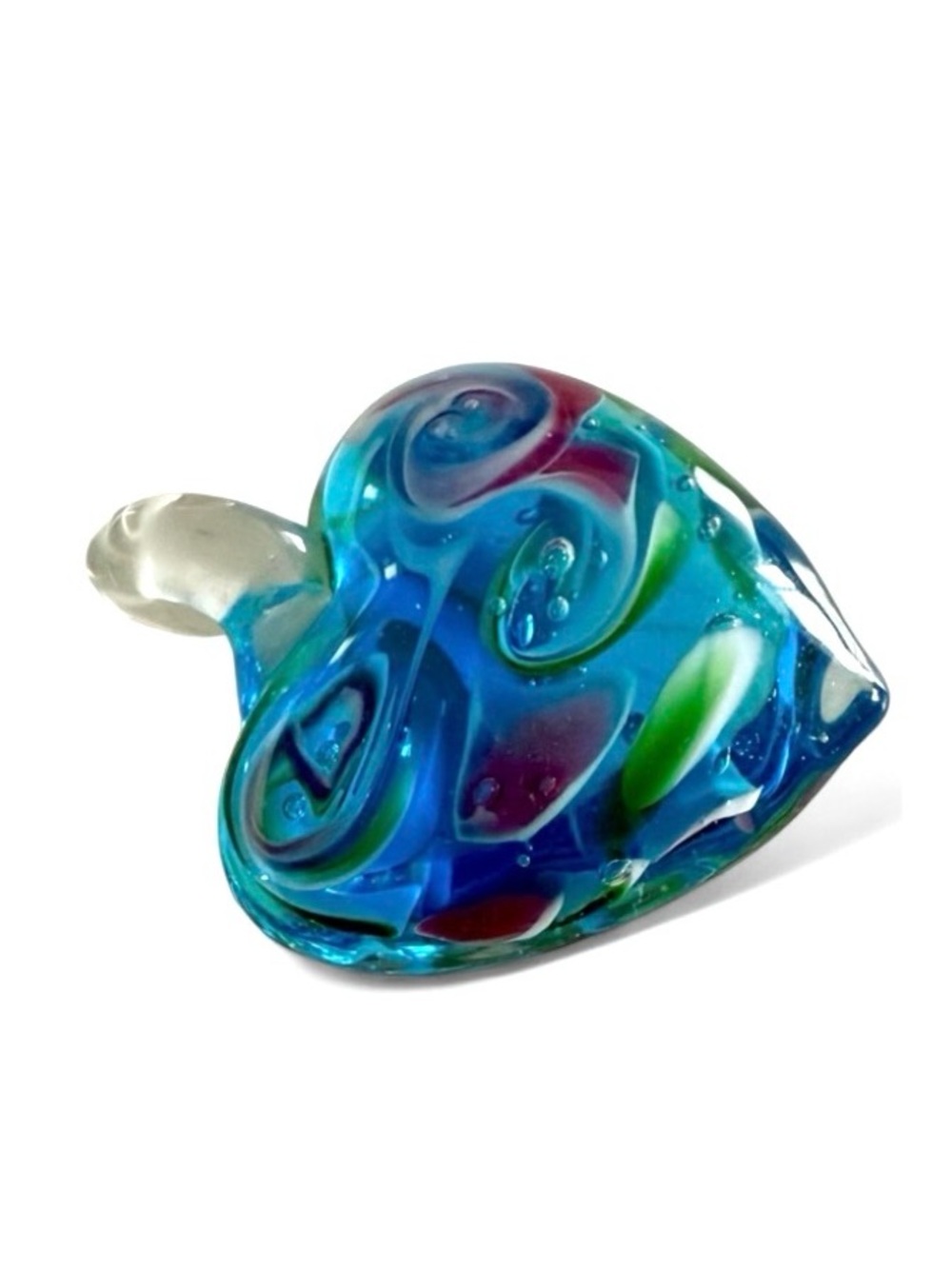 Art Glass Heart Shaped Pendant Blue Green - Picture 4 of 10